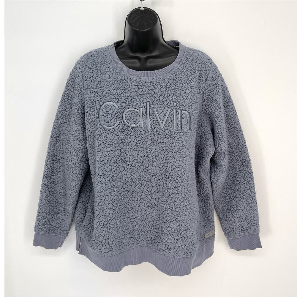 Calvin Klein Women's Bubble Fleece Knit Pullover Sweatshirt Size L Blue Warm